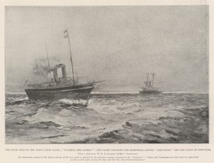 Prøveturen av Kongens nye yacht, Victoria og Albert, yachten som taler den hjemgående centurionen utenfor kysten av Portugal av Henry Charles Seppings Wright