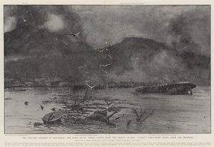 Vulkankatastrofen på Martinique, ruinene av St. Pierre sett fra den franske krysseren Suchet, førtiåtte timer etter utbruddet av Henry Charles Seppings Wright