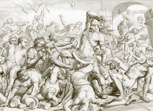 Hvordan Hereward renset Bourne for franskmenn (gravering) av Henry Courtney (after) Selous