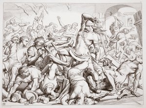 Hvordan Hereward ryddet Bourne fra franskmenn, illustrasjon fra Hereward the Great av Charles Kingsley, pub. 1870, gravert av C.G. Lewis (gravering av stålplater) av Henry Courtney Selous
