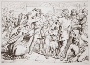 How Hereward drepte bjørnen, illustrasjon fra Hereward the Great av Charles Kingsley, pub. 1870, gravert av C.G. Lewis (gravering av stålplater) av Henry Courtney Selous