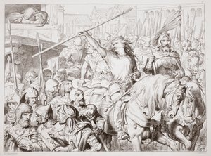 How Hereward turned Berserker, illustrasjon fra Hereward the Great av Charles Kingsley, pub. 1870, gravert av C.G. Lewis (gravering av stålplater) av Henry Courtney Selous