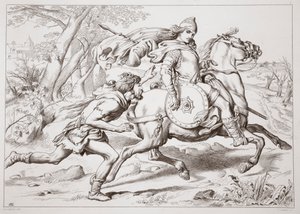 Hvordan Martin Lightfoot overtar Hereward, illustrasjon fra Hereward the Great av Charles Kingsley, pub. 1870, gravert av C.G. Lewis (gravering av stålplater) av Henry Courtney Selous