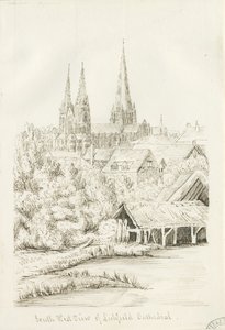 Lichfield Cathedral - South West View: pennetegning, nd [?1788-1855] (tegning)