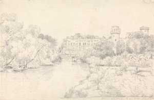 Warwick Castle fra New Bridge av Henry Edridge