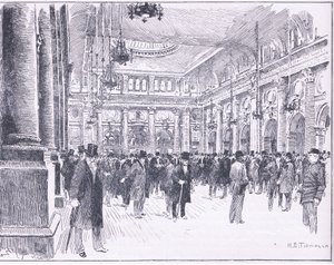Inne på Royal Exchange i Manchester, illustrasjon fra Cassells History of England, 1900-tallet av Henry Edward Tidmarsh
