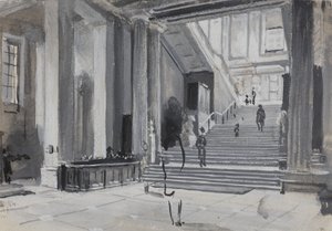 Innvendig visning av British Museum som viser hovedtrappen, 1884