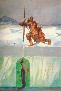 'Eskimo i ferd med å spyd en sel gjennom pustehullet', c1927, 1928 av Henry Evison