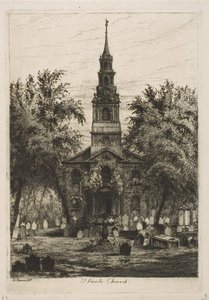 St. Pauls Chapel, New York fra Scenes of Old New York, 1877. av Henry Farrer