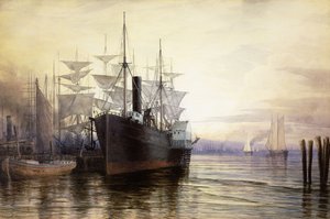 Solnedgang, New York havn, 1880 av Henry Farrer