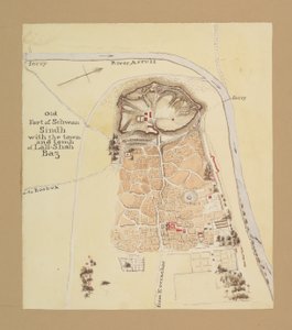 Old Fort of Sehwan, Sindh (blekk og akvarell på papir)