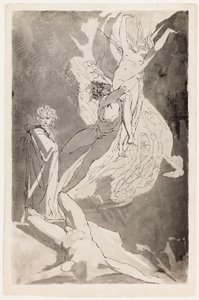 Dante Swoons før Soaring Souls of Paolo og Francesca, Virgil ved hans side av Johann Heinrich Füssli