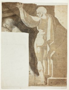 Mannsfigur med venstre arm hevet sett fra baksiden, og fragment av gammel mann av Johann Heinrich Füssli