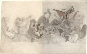 Triumph of Death: Tre skjeletter som invaderer en Bacchanal orkestrert av en tryllekunstner eller en ond demon av Johann Heinrich Füssli