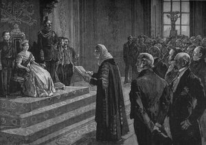 Peers og Commoners presenterer patriotisk adresse til dronningen på kvelden for Krim-krigen, 1891 av Henry Gillard Glindoni