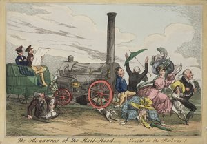 The Pleasures of the Rail Road - Cathed in the Railway!, ca. 1840 (håndfarget etsning)