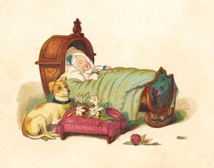 Prinsesse Victoria sover i sengen sin (farge litho)