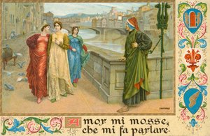Den italienske poeten Dante Alighieri og Beatrice Portinari (chromolitho)