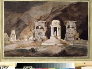 ""En kirkegård"" (Gamle kirkegård) Teaterdekor tegnet i akvarell av Henry Hudfield (1700-tallet) 1790 Museum Palace Theatre Ostankino, Moskva av Henry Hudfield