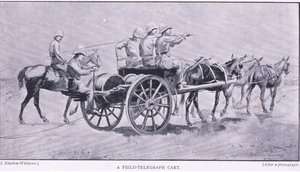 En felttelegrafvogn, fra After Pretoria: The Guerilla War utgitt av Harmsworth Bros Limited, 1901 av Henry Inglis Jodrel Sheldon Williams