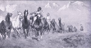 Indiske kulier tar remounts til Stellens bosch, fra After Pretoria: The Guerilla War utgitt av Harmsworth Bros Limited, 1901 av Henry Inglis Jodrel Sheldon Williams