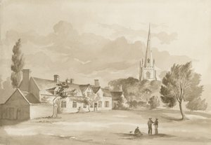 Brewood Church: sepia-tegning, 1844