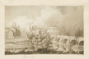 Burton-upon-Trent Bridge and Town: sepia-tegning, nd [c 1840]