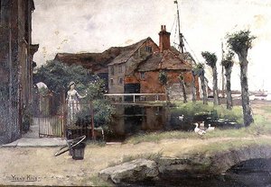 En hushjelp ved en landsbydam av Henry John Yeend King