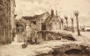 Uten tittel [Village Scene] (etsing) av Henry John Yeend King