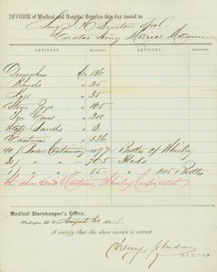 Faktura for medisinsk og sykehusbutikk, signert Henry Johnson, 30. august 1864 av Henry Johnson