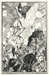 Bellerophon kjemper mot Myrina og hennes amasoner (litho) av Henry Justice Ford