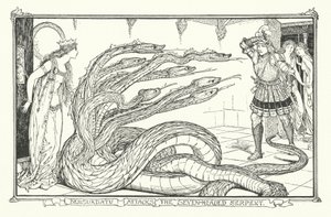 Bensurdatu angriper den syvhodede slangen (gravering) av Henry Justice Ford