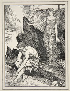 Calypso tar synd på Ulysses, fra "Tales of the Greek Seas" av Andrew Lang av Henry Justice Ford