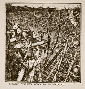 Engelsk bueskyting vinner på Agincourt, illustrasjon fra 