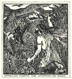 Herakles kjemper mot Stymphalian-fuglene (litho) av Henry Justice Ford
