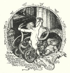 Hvordan Baby Heracles kvalt to morderiske slanger (litho) av Henry Justice Ford