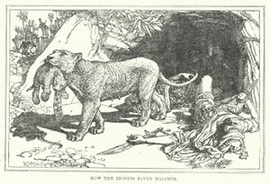 Hvordan løvinnen reddet Malchus (litho) av Henry Justice Ford