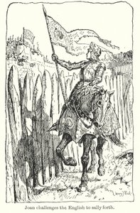 Joan utfordrer engelskmennene til å dra frem (litografi) av Henry Justice Ford