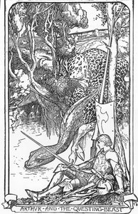 King Arthur and the Questing Beast Illustrasjon av HJ Ford (1860-1940) fra "The book of romantikk" 1902 Privat samling av Henry Justice Ford