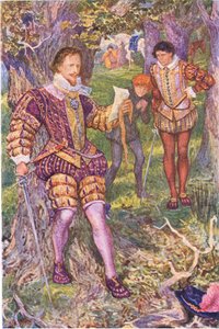 Leicester leser Amys brev, illustrasjon fra Kenilworth, ca. 1910 av Henry Justice Ford