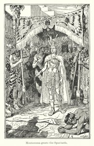 Montezuma hilser på spanjolene (gravering) av Henry Justice Ford