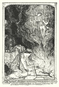 Dronning Althea ser på den brennende stokken mens Meleager dør utenfor (litho) av Henry Justice Ford