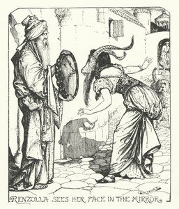 Renzolla ser ansiktet hennes i speilet (gravering) av Henry Justice Ford