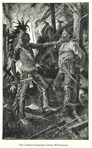 Indianeren truer Peter Williamson (lito) av Henry Justice Ford