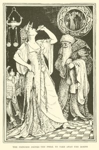 Prinsessen drikker hylsteret for å ta bort hornene (gravering) av Henry Justice Ford