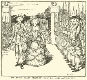 Den sveitsiske garde presenterer våpen til Marie Antoinette av Henry Justice Ford