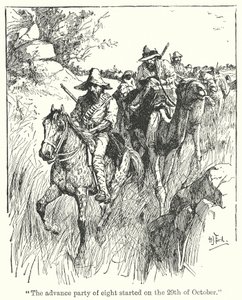 quot;Fortroppen på åtte startet 29. oktoberquot; (litografi) av Henry Justice Ford