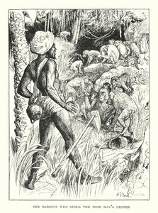 Bavianene som stjal den fattige mannens middag (gravering) av Henry Justice Ford