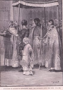 Kroningen av Richard I i Westminster Abbey: prosesjonen langs midtgangen AD 1189 av Henry Marriott Paget