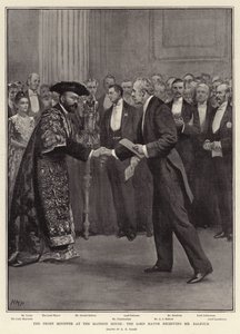 Statsministeren i Mansion House, Lord Mayor tar imot Mr Balfour av Henry Marriott Paget